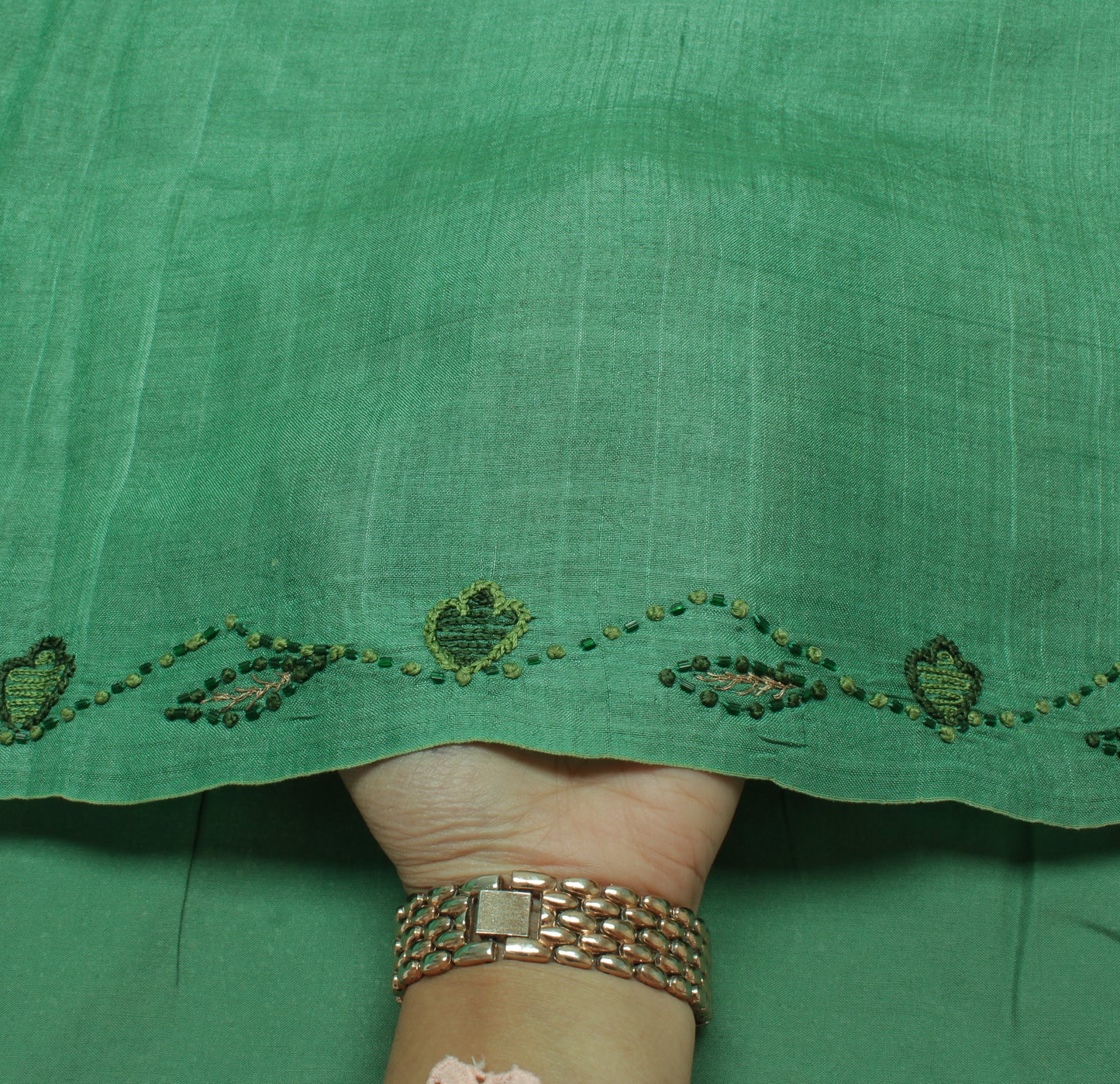 Sushila Vintage Aqua Green Saree Pure Silk Hand Embroidered Floral Sari Fabric