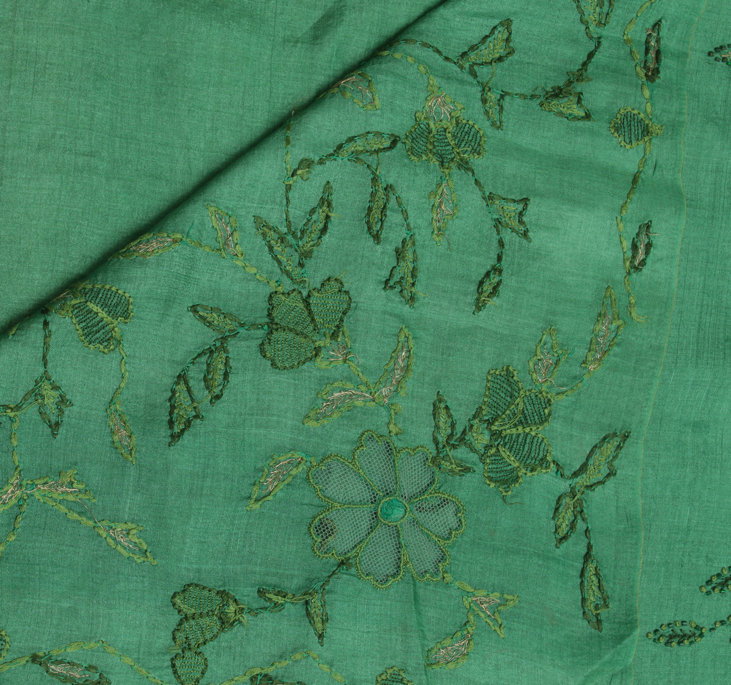 Sushila Vintage Aqua Green Saree Pure Silk Hand Embroidered Floral Sari Fabric