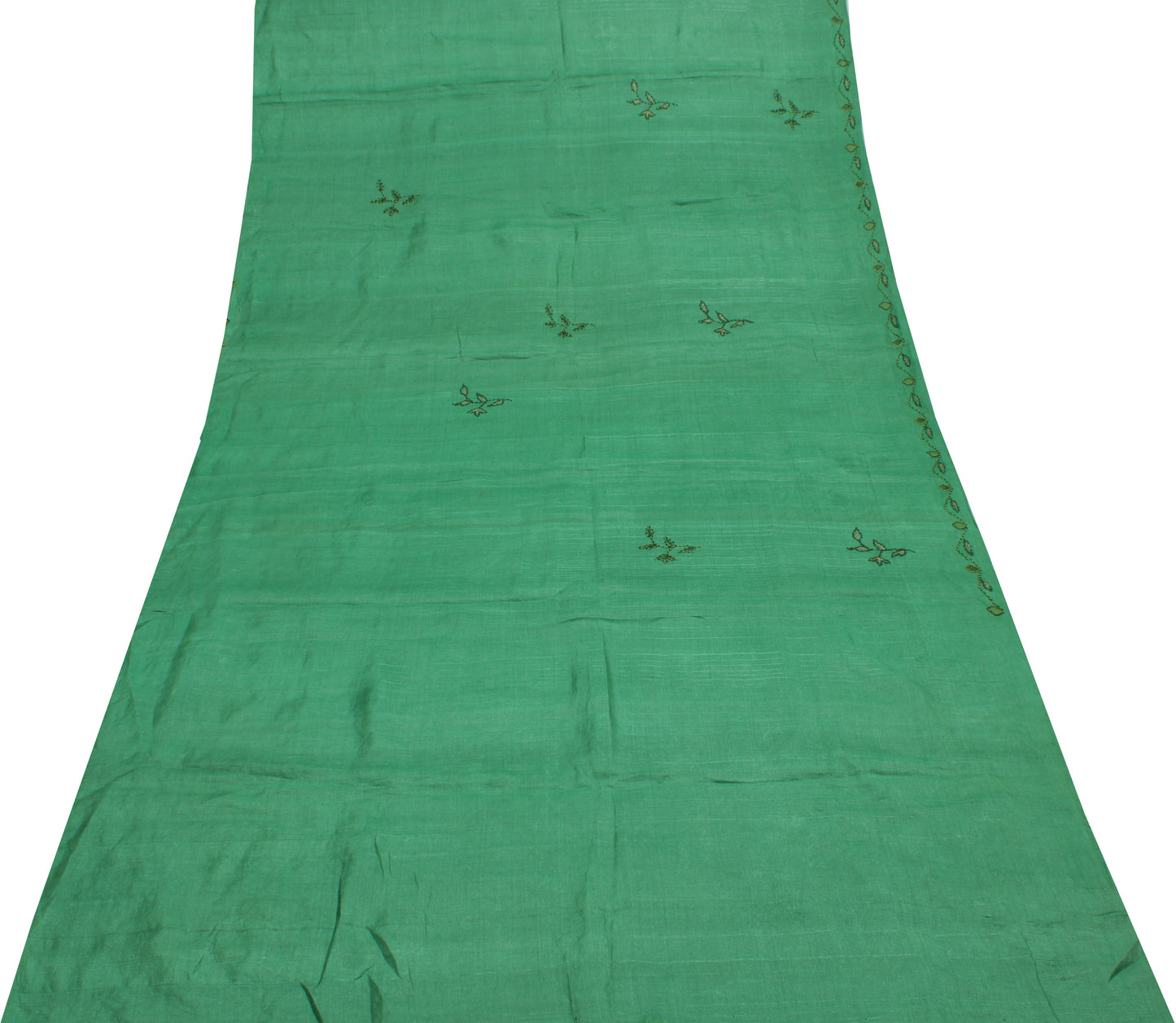 Sushila Vintage Aqua Green Saree Pure Silk Hand Embroidered Floral Sari Fabric