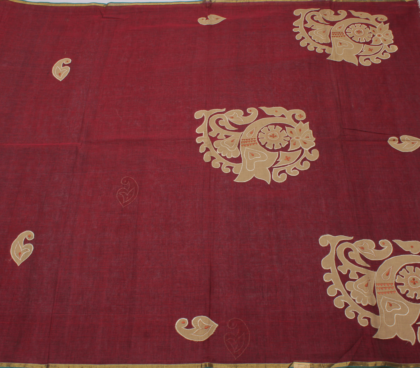 Sushila Vintage Maroon Indian Saree Pure Cotton Embroidered Sari Craft Fabric