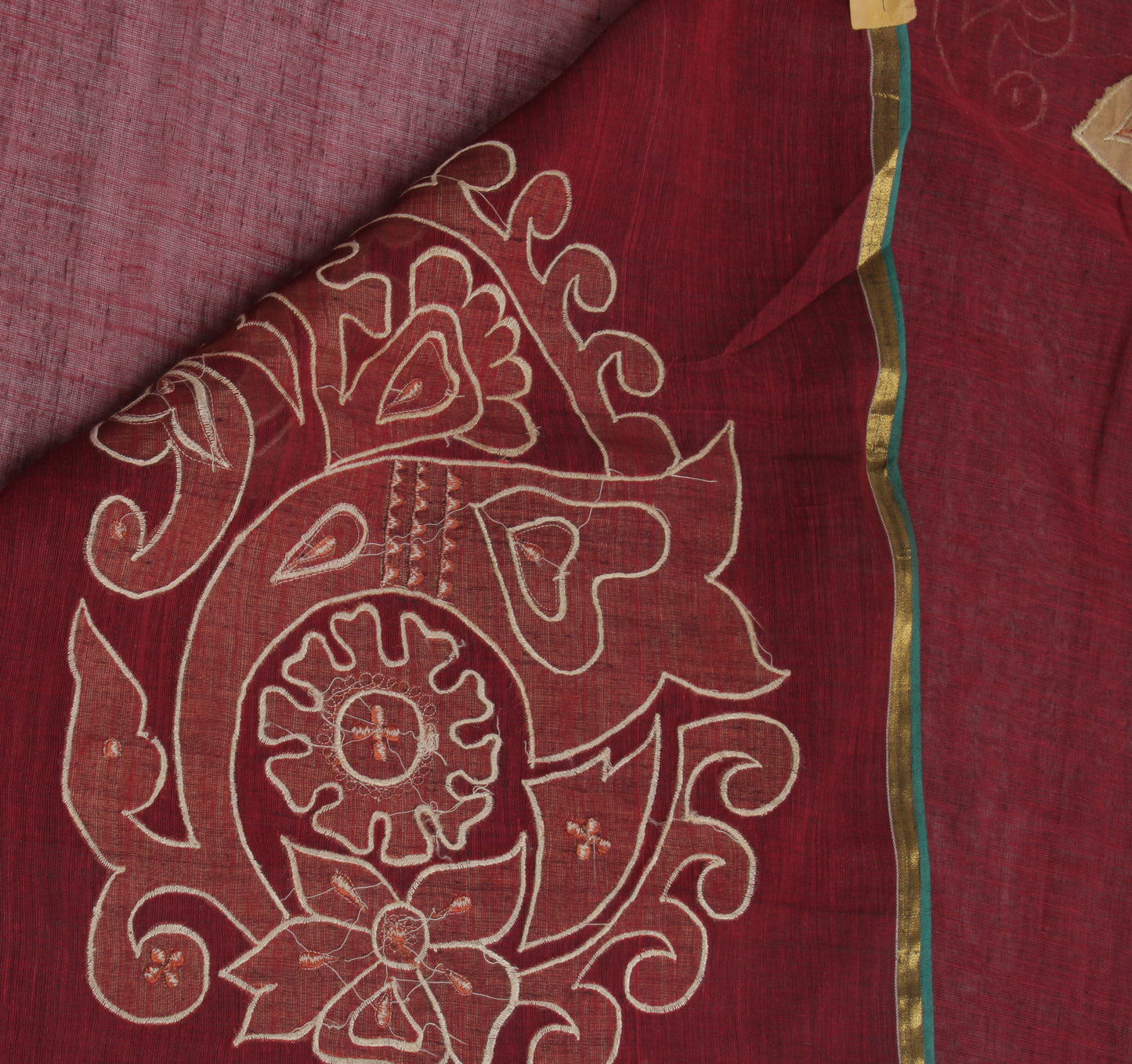 Sushila Vintage Maroon Indian Saree Pure Cotton Embroidered Sari Craft Fabric