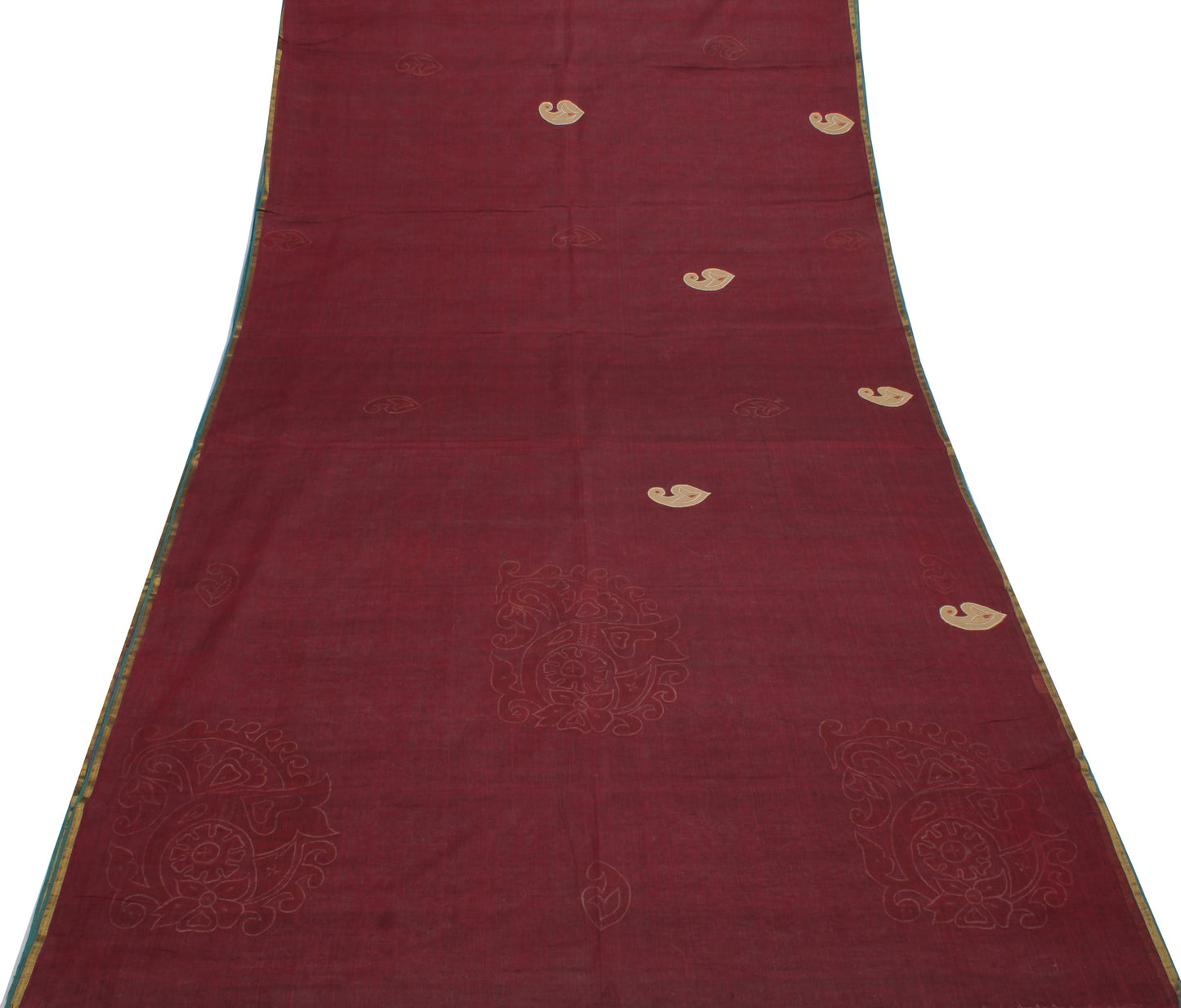 Sushila Vintage Maroon Indian Saree Pure Cotton Embroidered Sari Craft Fabric