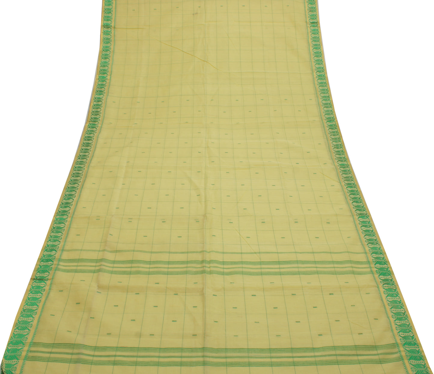 Sushila Vintage Cream Indian Saree 100% Pure Cotton Woven Sari Craft Fabric