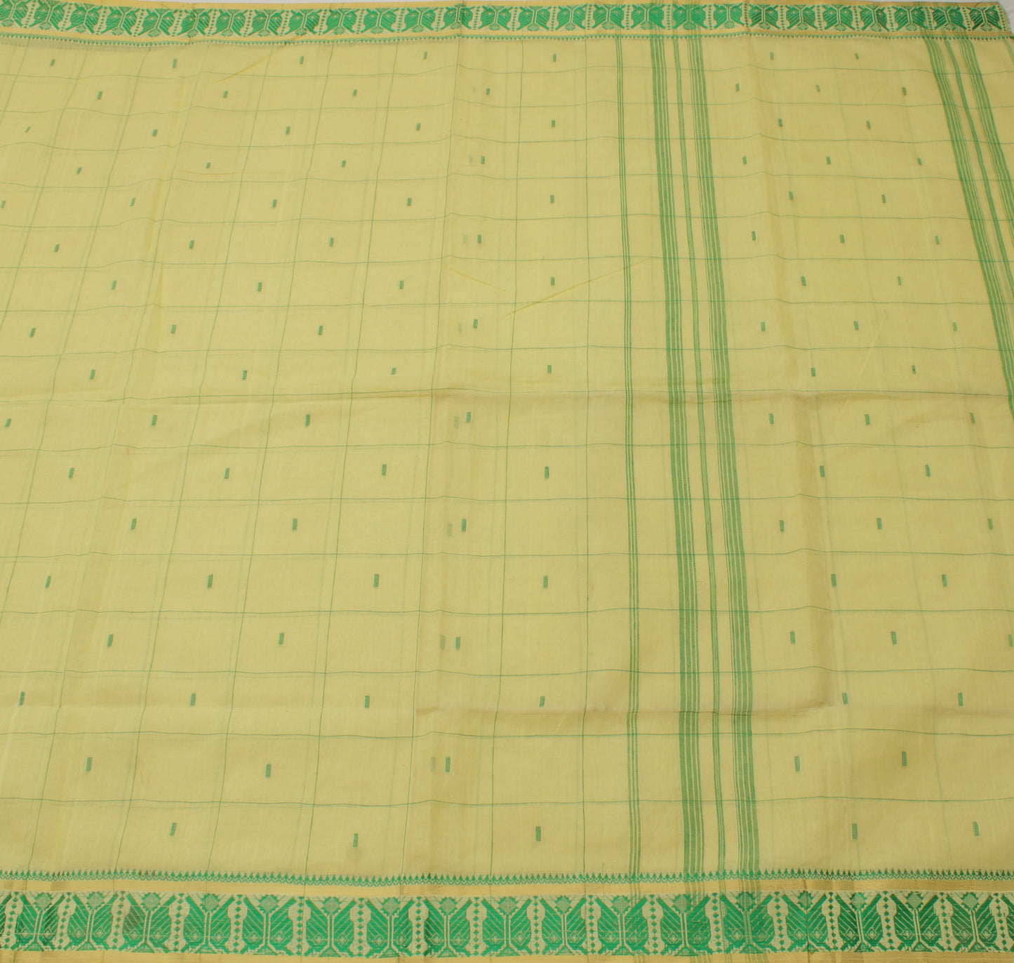 Sushila Vintage Cream Indian Saree 100% Pure Cotton Woven Sari Craft Fabric