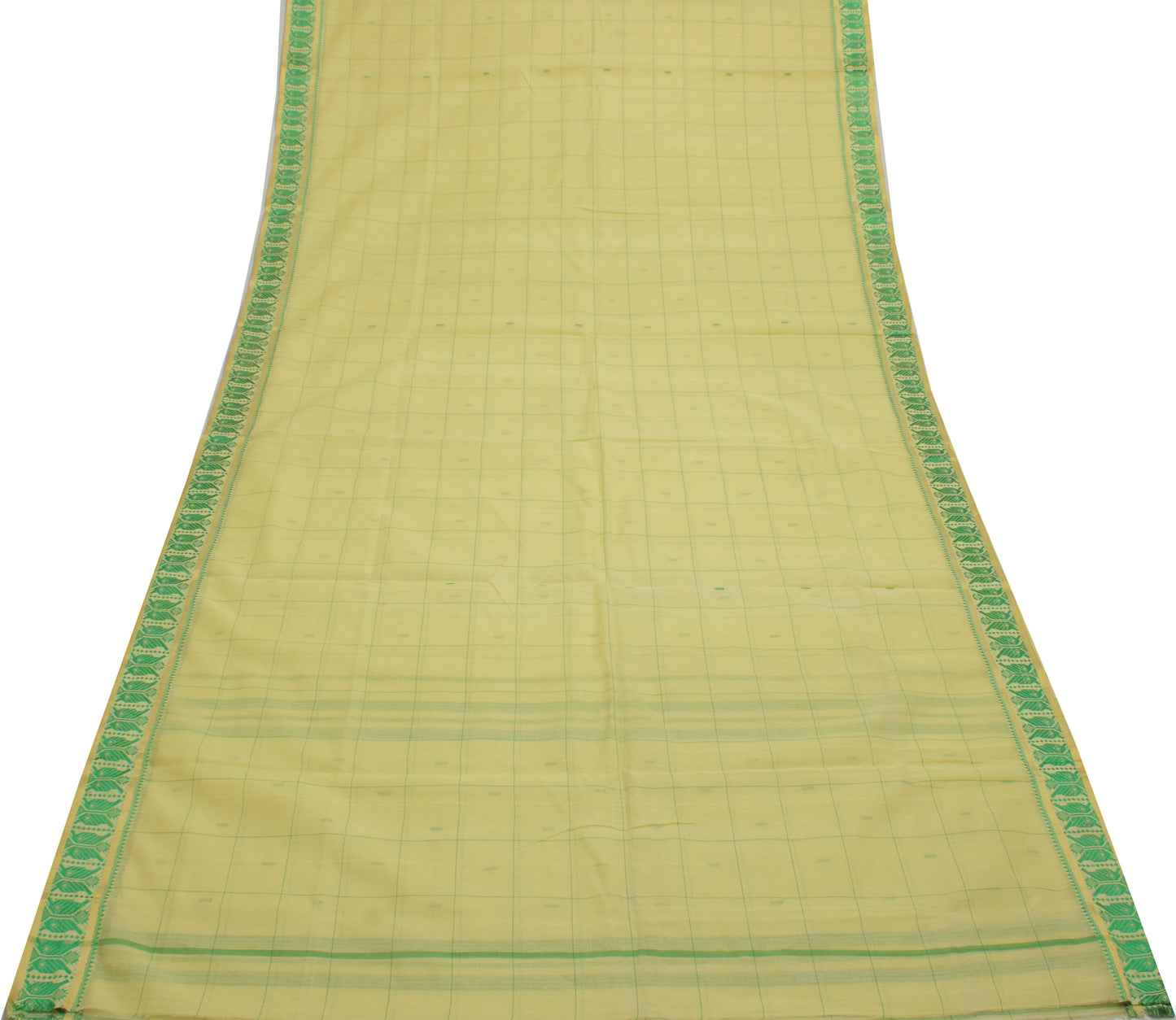 Sushila Vintage Cream Indian Saree 100% Pure Cotton Woven Sari Craft Fabric