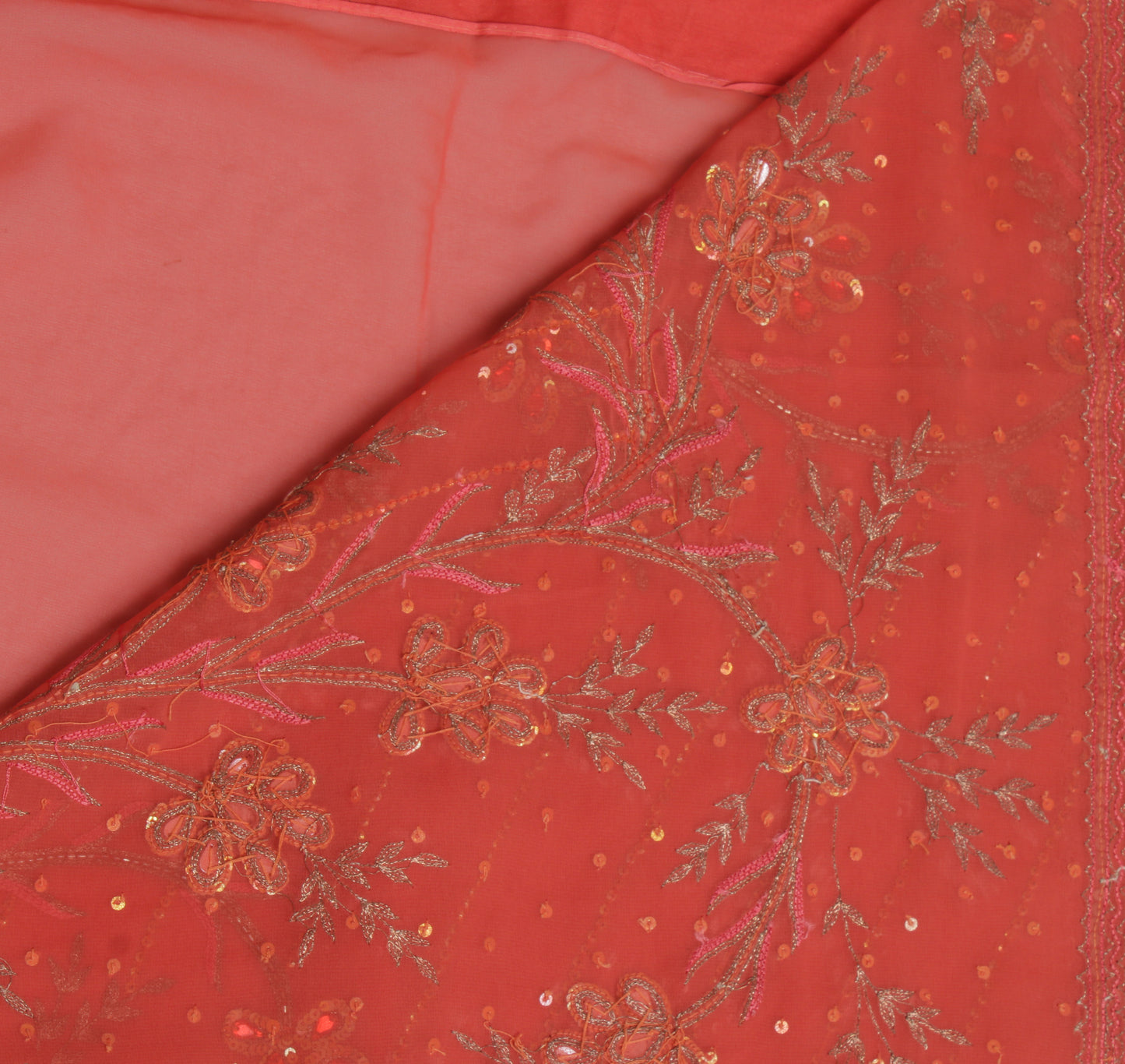 Sushila Vintage Peach Saree Blend Georgette Silk Embroidered Floral Sari Fabric