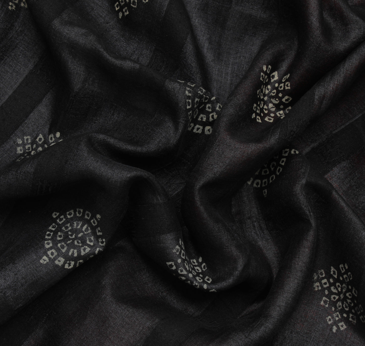 Sushila Vintage Black Saree Pure Silk Woven & Bandhani Printed Sari Craft Fabric