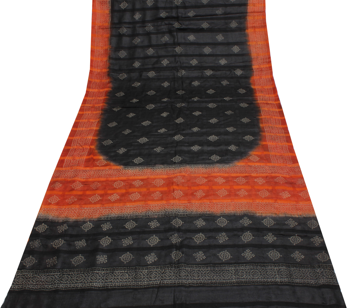 Sushila Vintage Black Saree Pure Silk Woven & Bandhani Printed Sari Craft Fabric