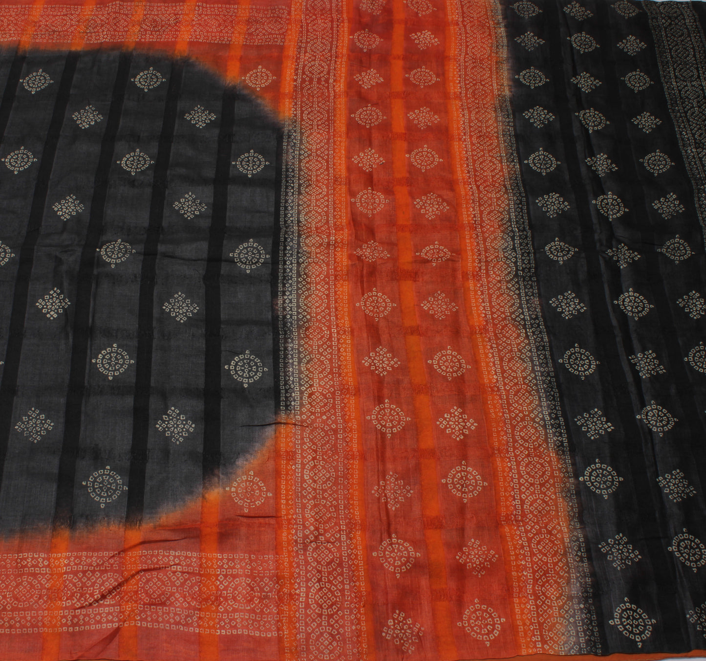 Sushila Vintage Black Saree Pure Silk Woven & Bandhani Printed Sari Craft Fabric