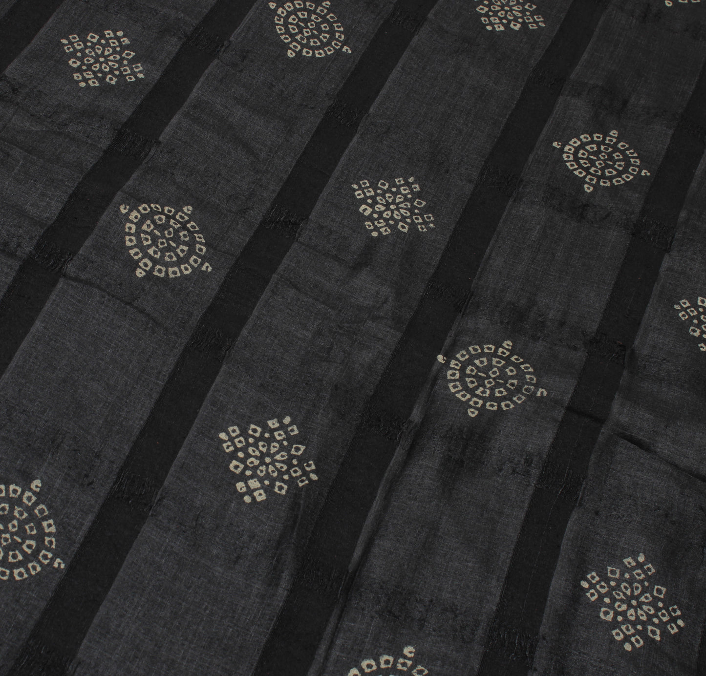 Sushila Vintage Black Saree Pure Silk Woven & Bandhani Printed Sari Craft Fabric