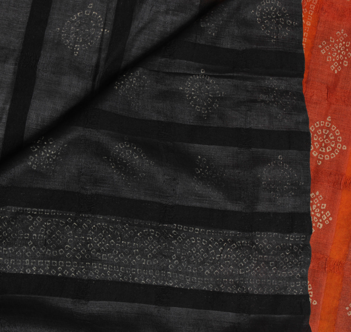 Sushila Vintage Black Saree Pure Silk Woven & Bandhani Printed Sari Craft Fabric