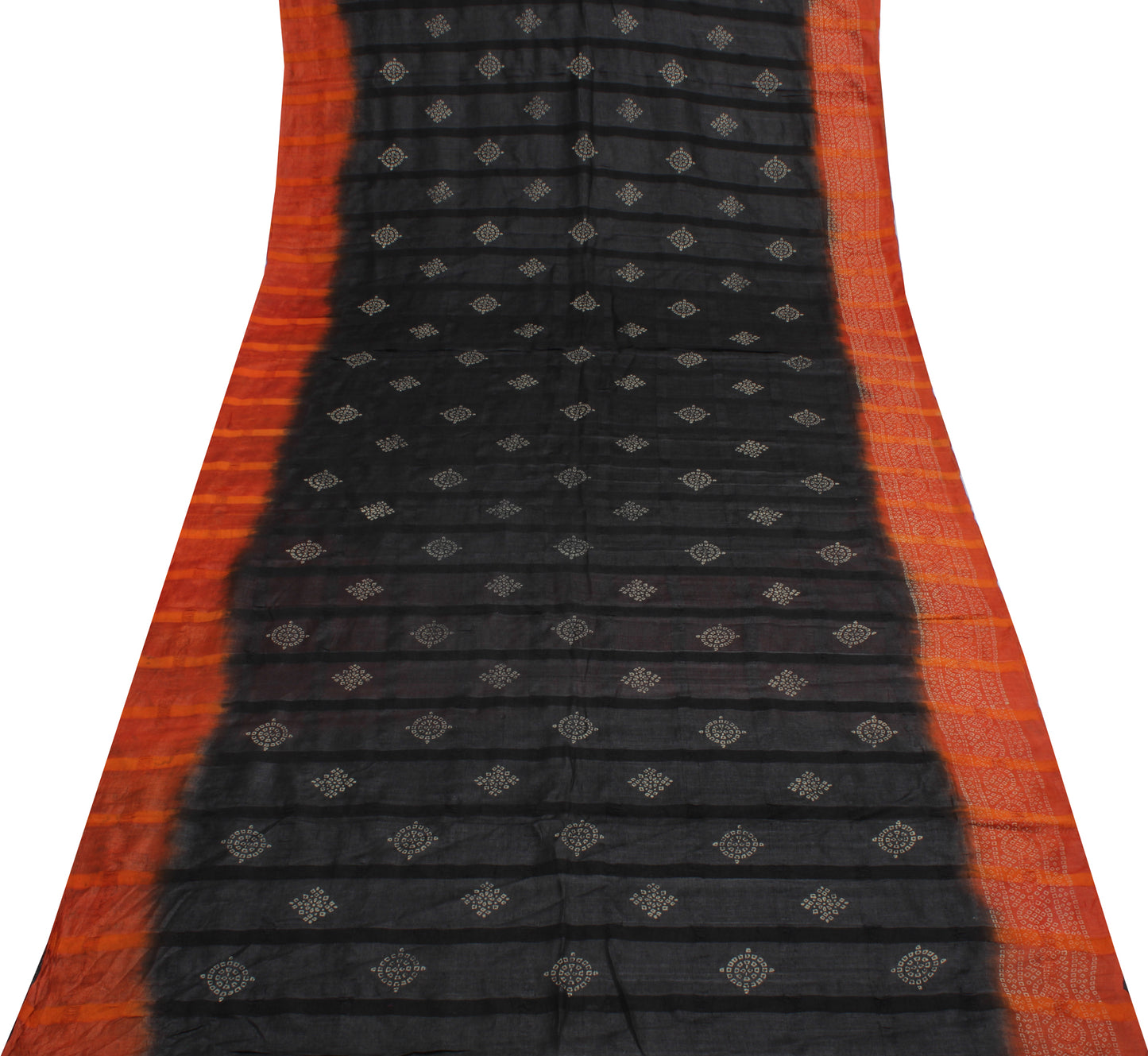 Sushila Vintage Black Saree Pure Silk Woven & Bandhani Printed Sari Craft Fabric