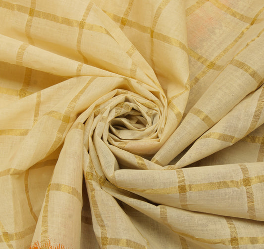 Sushila Vintage Cream Sari 100% Pure Cotton Woven & Bandhani Printed Sari Fabric