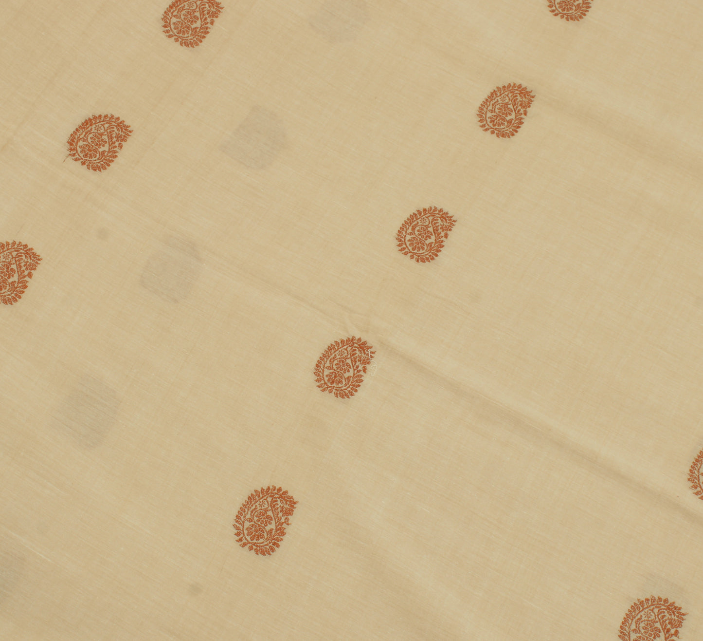 Sushila Vintage Cream Saree 100% Pure Cotton Woven Paisley Sari Craft Fabric