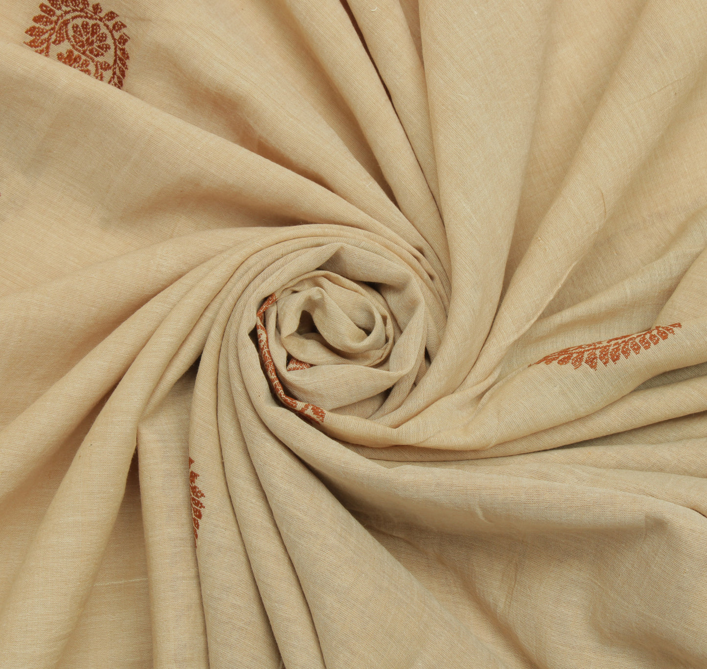 Sushila Vintage Cream Saree 100% Pure Cotton Woven Paisley Sari Craft Fabric