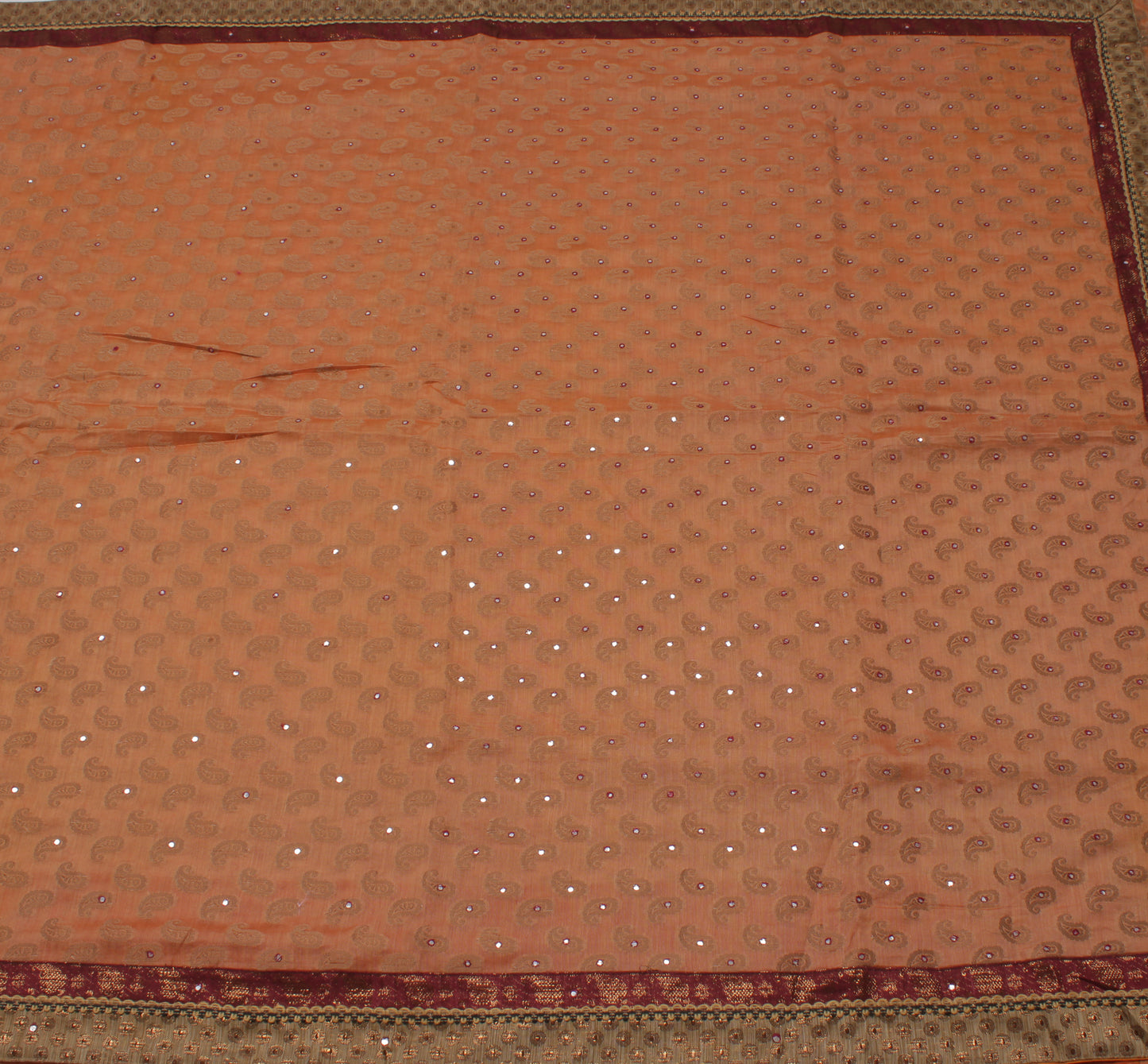 Sushila Vintage Brown Saree 100% Pure Cotton Woven Paisley Sari Craft Fabric