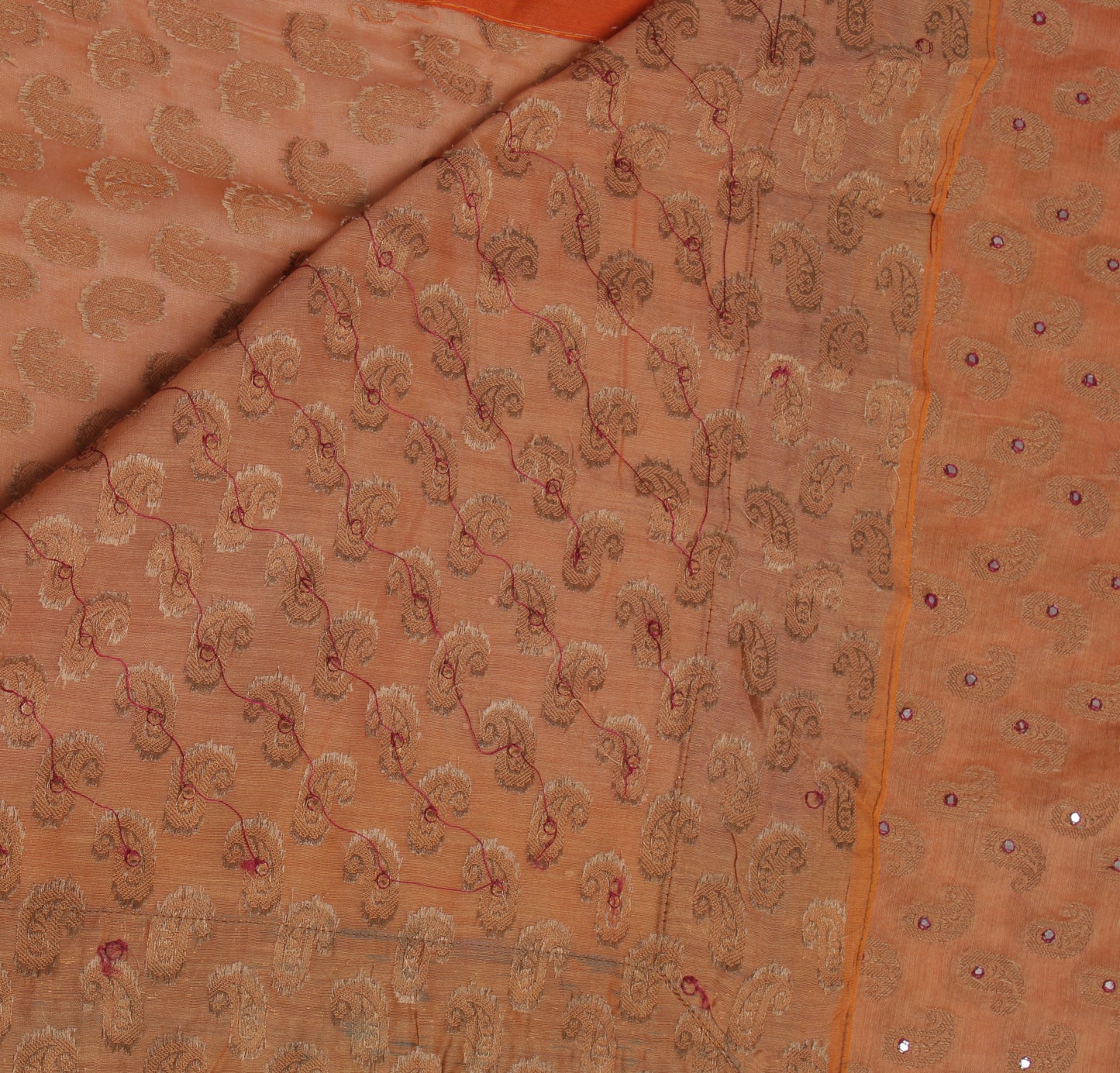 Sushila Vintage Brown Saree 100% Pure Cotton Woven Paisley Sari Craft Fabric