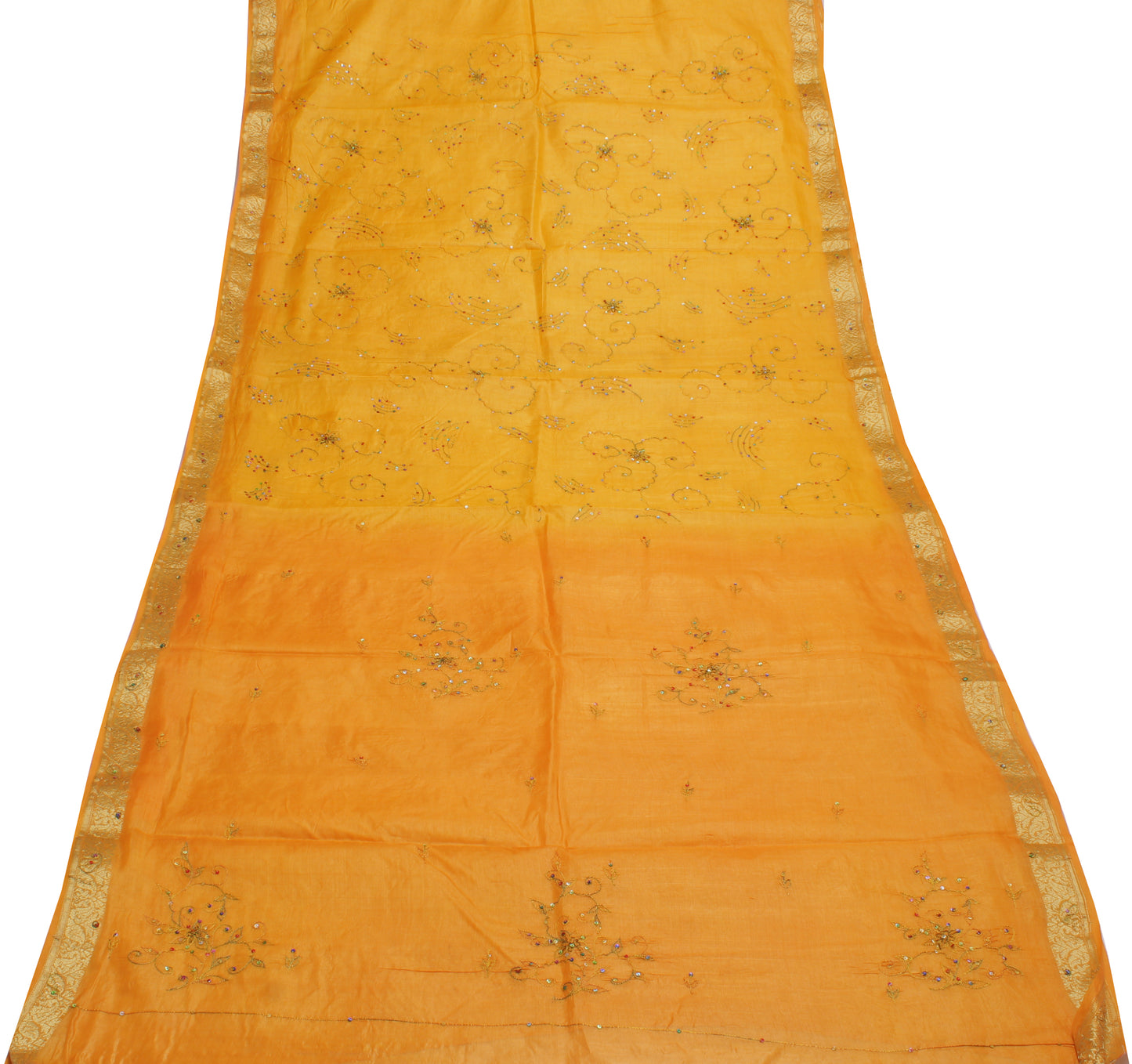 Sushila Vintage Yellow Saree Pure Silk Woven & Zari Embroidered Sari Fabric