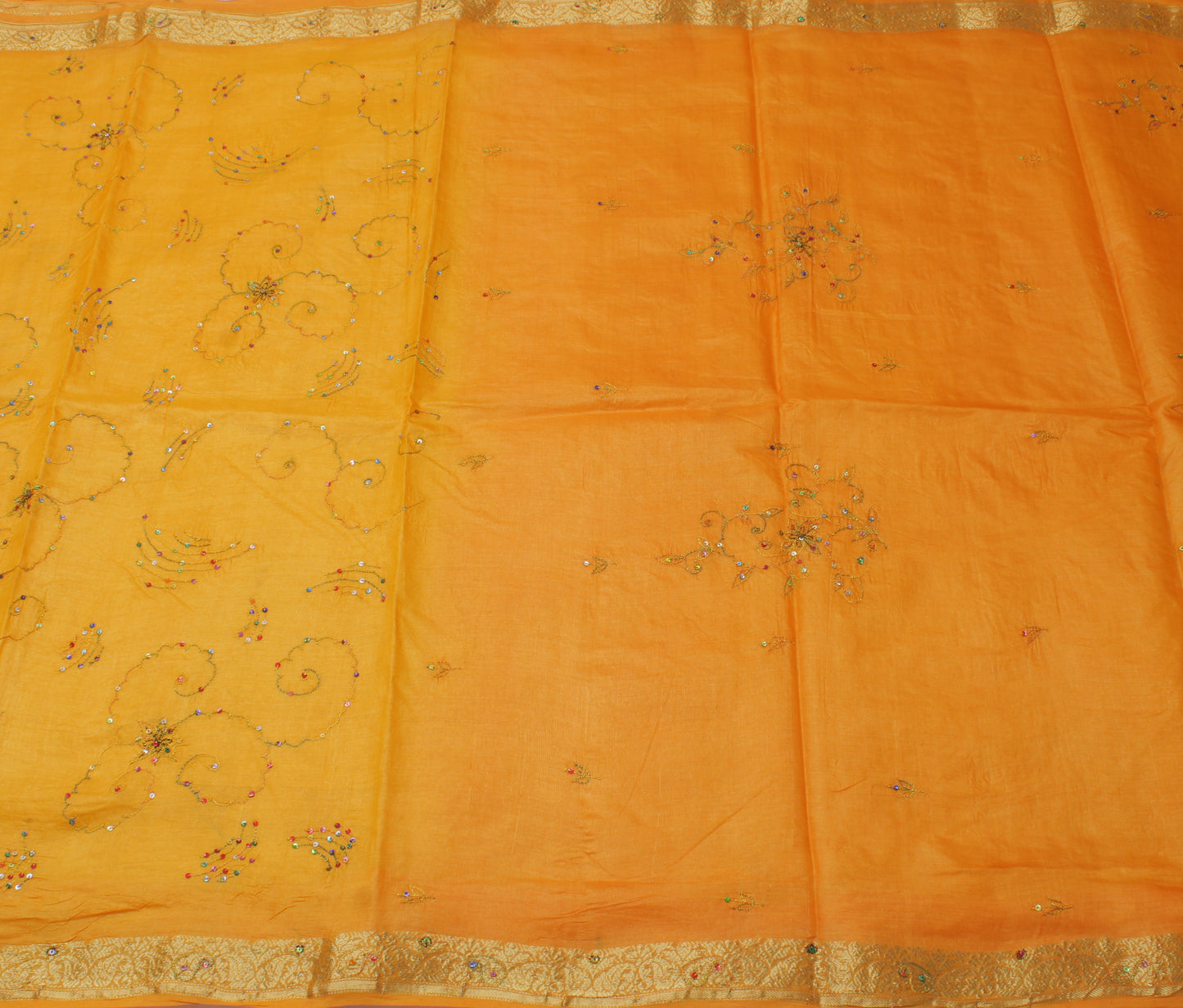 Sushila Vintage Yellow Saree Pure Silk Woven & Zari Embroidered Sari Fabric