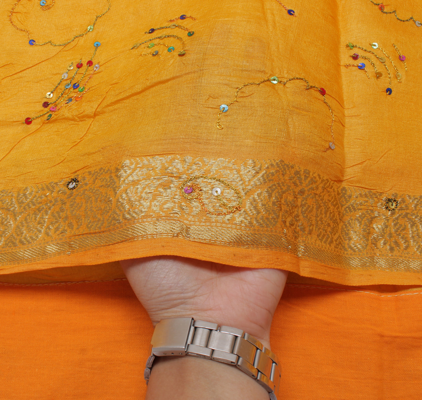 Sushila Vintage Yellow Saree Pure Silk Woven & Zari Embroidered Sari Fabric