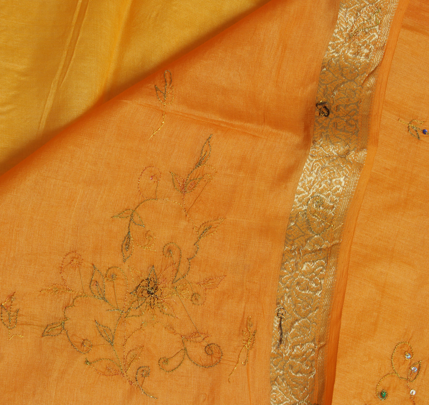 Sushila Vintage Yellow Saree Pure Silk Woven & Zari Embroidered Sari Fabric