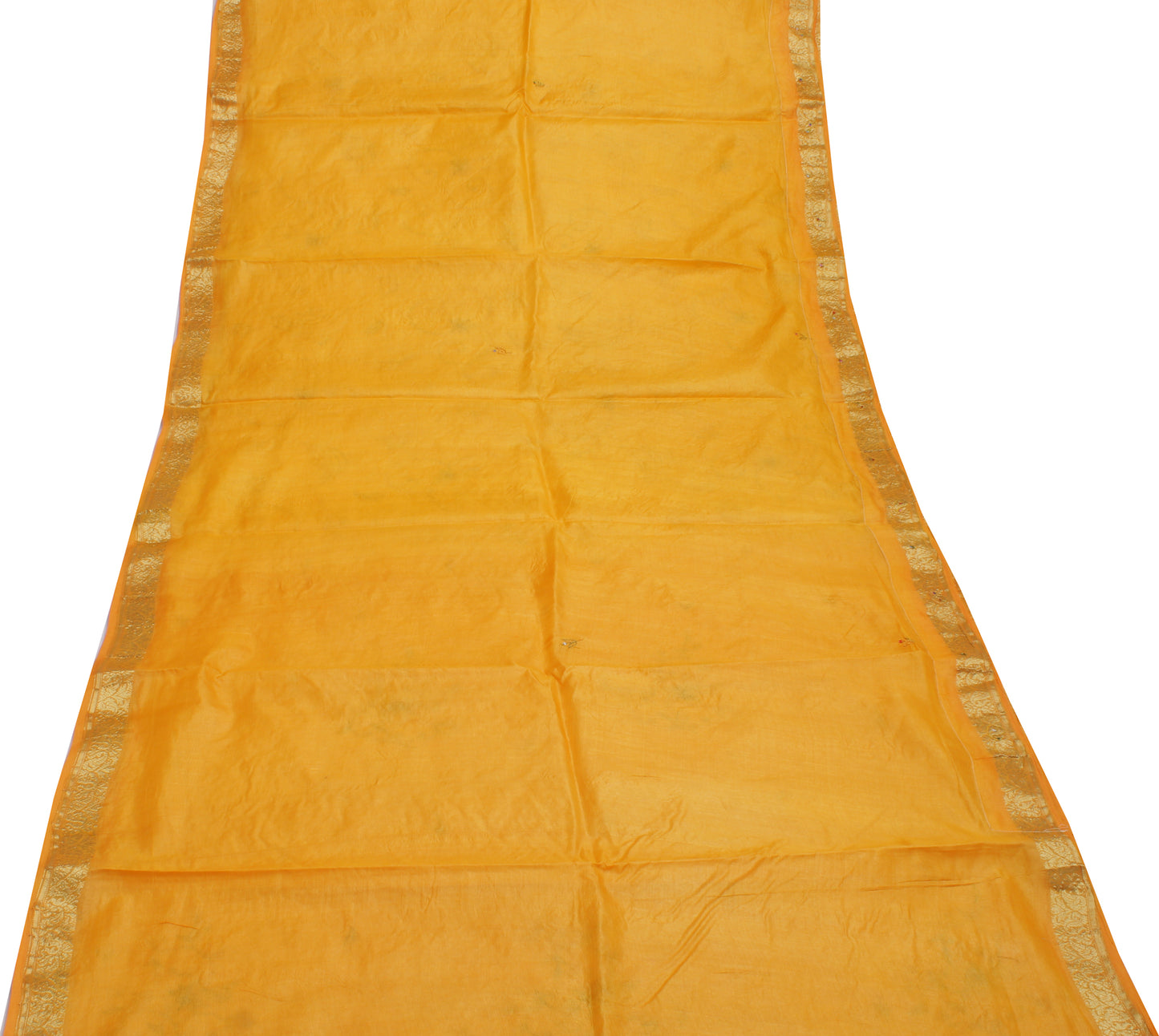 Sushila Vintage Yellow Saree Pure Silk Woven & Zari Embroidered Sari Fabric