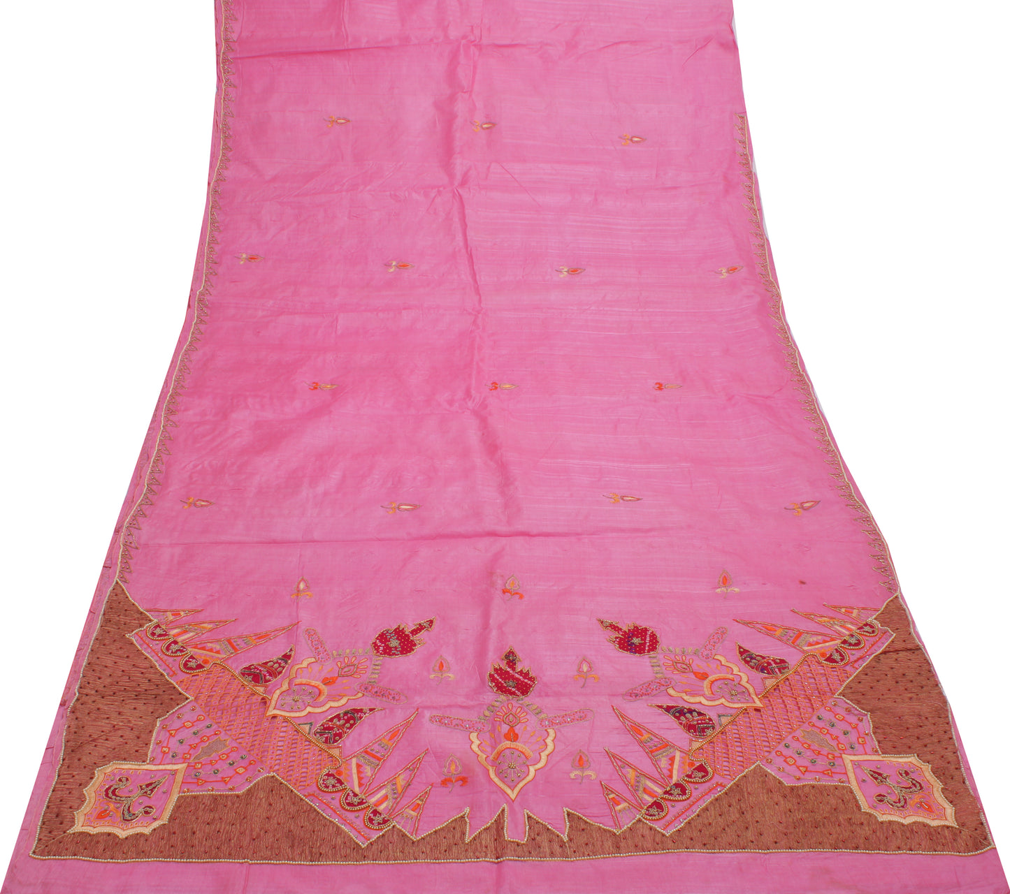 Sushila Vintage Pink Saree 100% Pure Silk Hand Beaded & Embroidered Sari Fabric