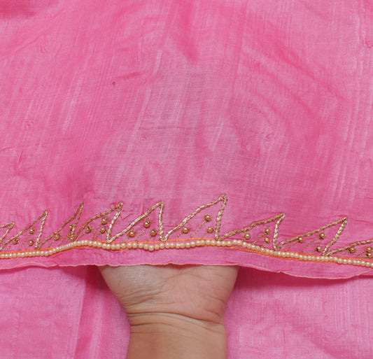 Sushila Vintage Pink Saree 100% Pure Silk Hand Beaded & Embroidered Sari Fabric