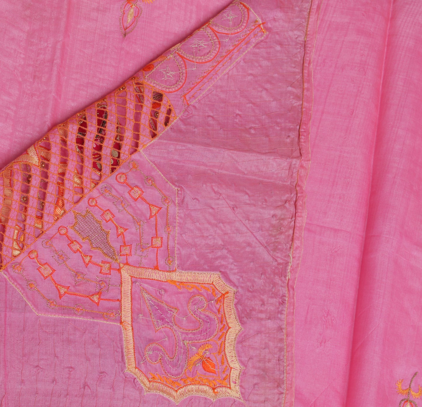 Sushila Vintage Pink Saree 100% Pure Silk Hand Beaded & Embroidered Sari Fabric