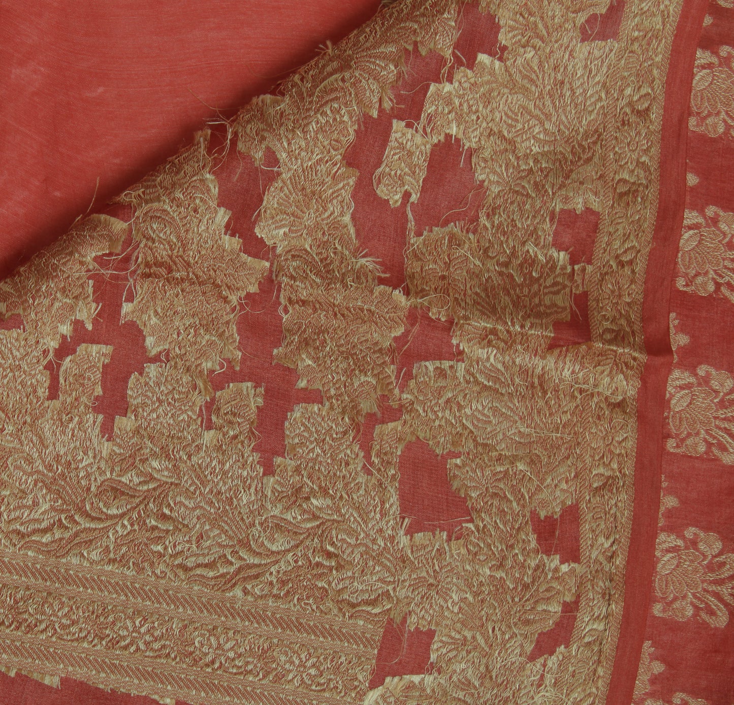 Sushila Vintage Peach Saree Pure Silk Woven & Embroidered Floral Sari Fabric