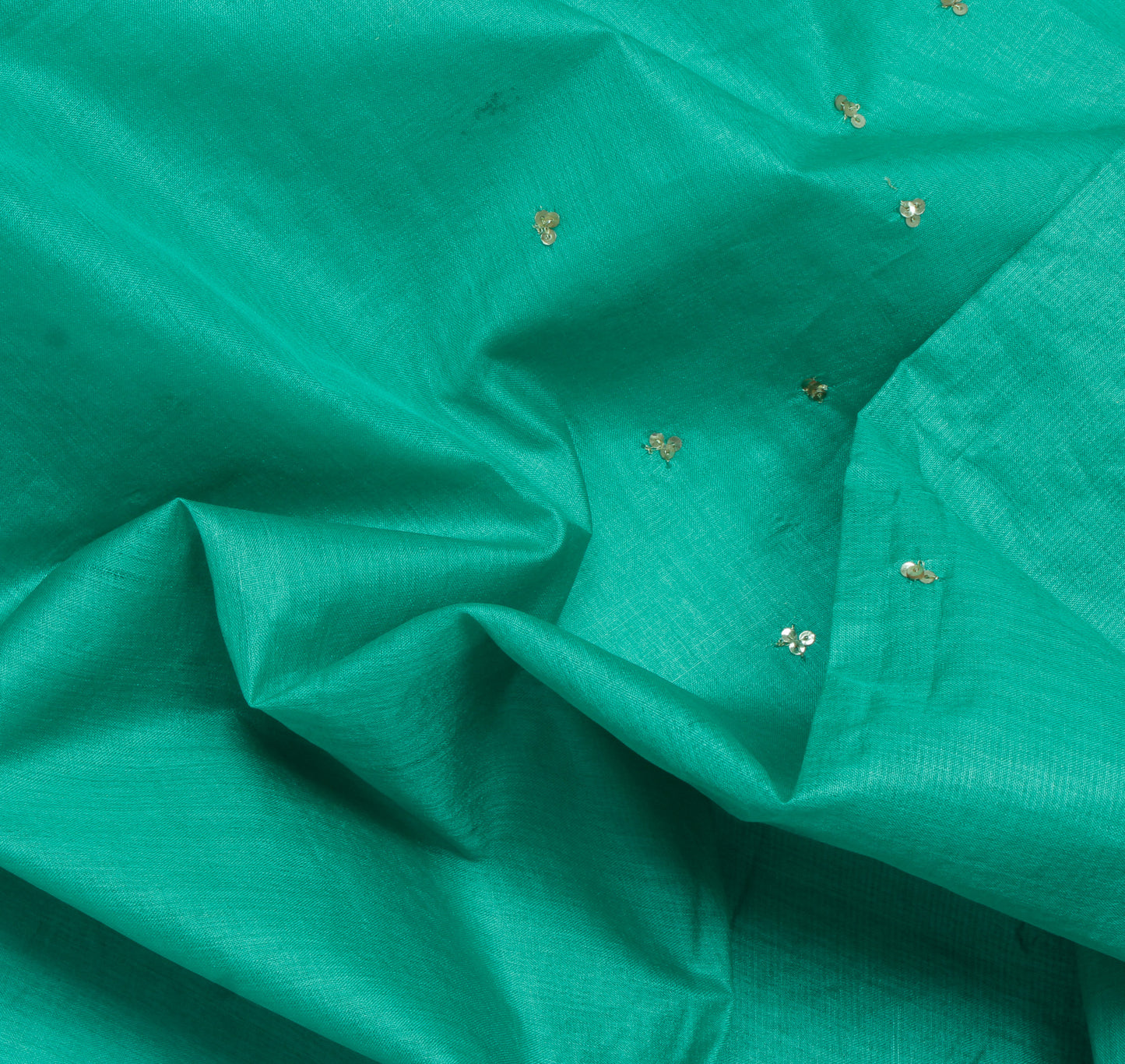 Sushila Vintage Aqua Green Saree Pure Silk Hand Embroidered Floral Sari Fabric