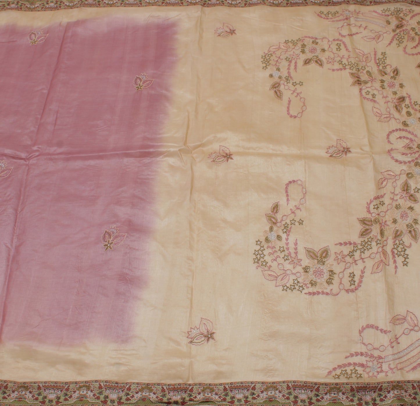 Sushila Vintage Purple Saree 100% Pure Silk Embroidered Floral Sari Craft Fabric