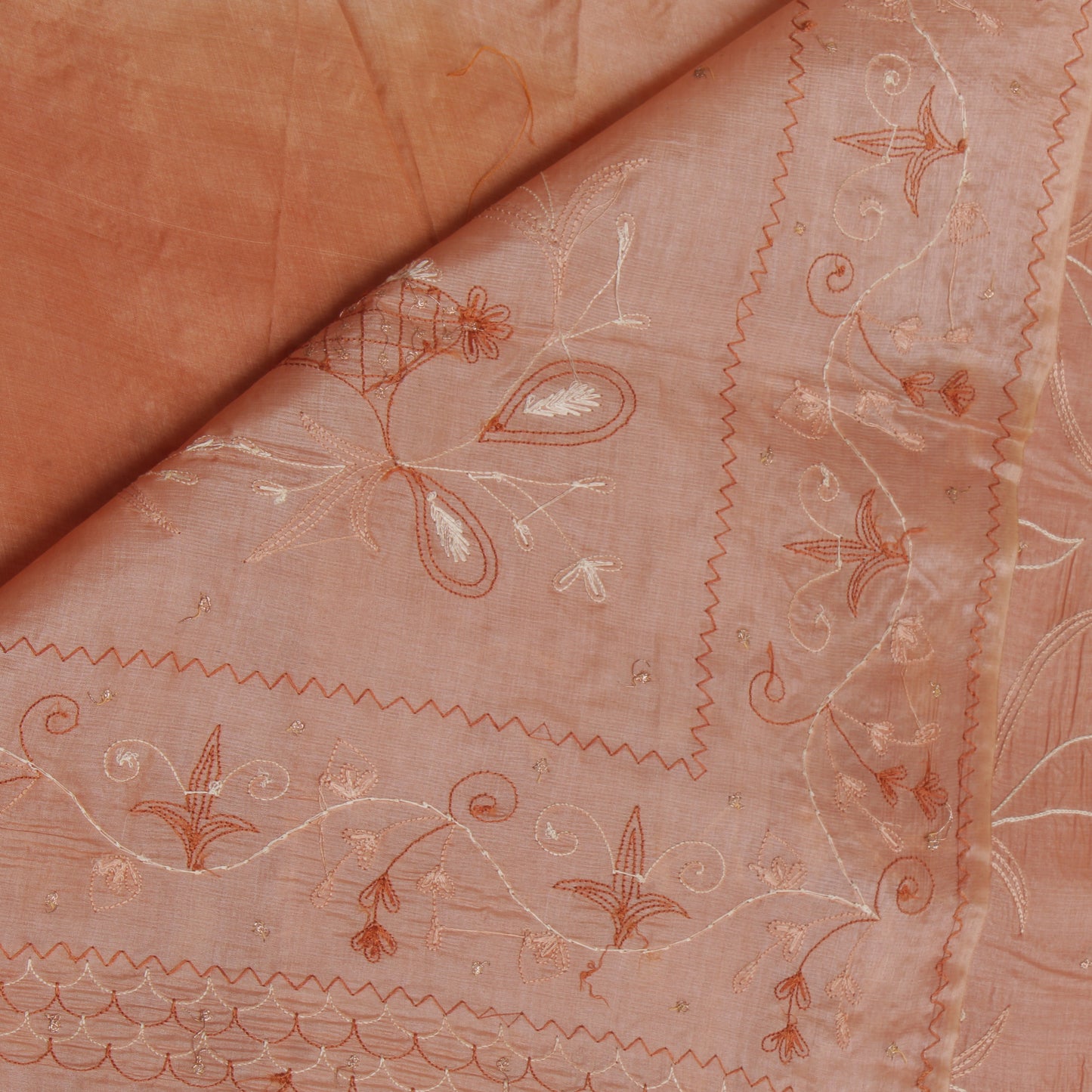 Sushila Vintage Peach Saree 100% Pure Silk Embroidered Floral Sari Craft Fabric