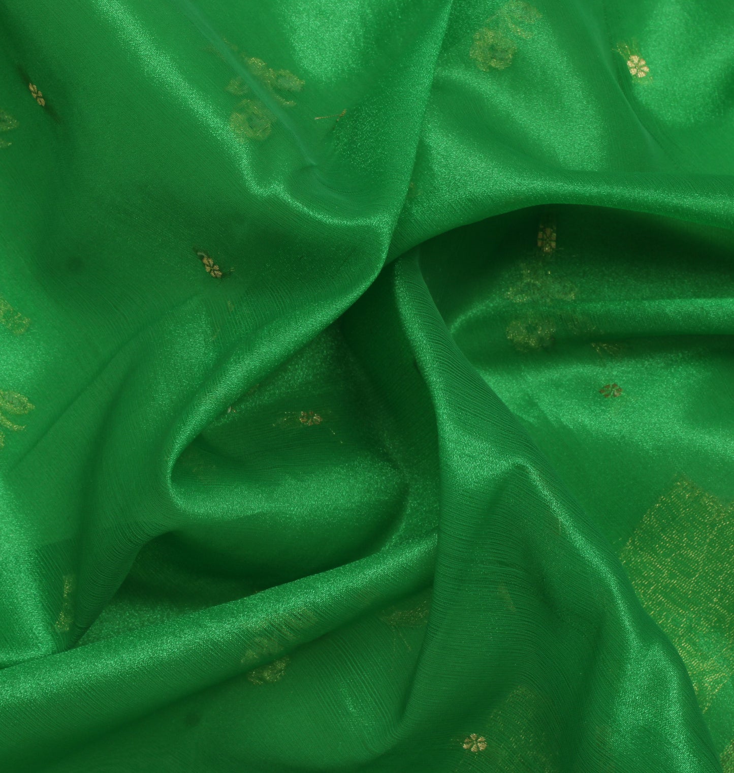 Sushila Vintage Green Saree Blend Silk Woven Embroidered Floral Sari Fabric