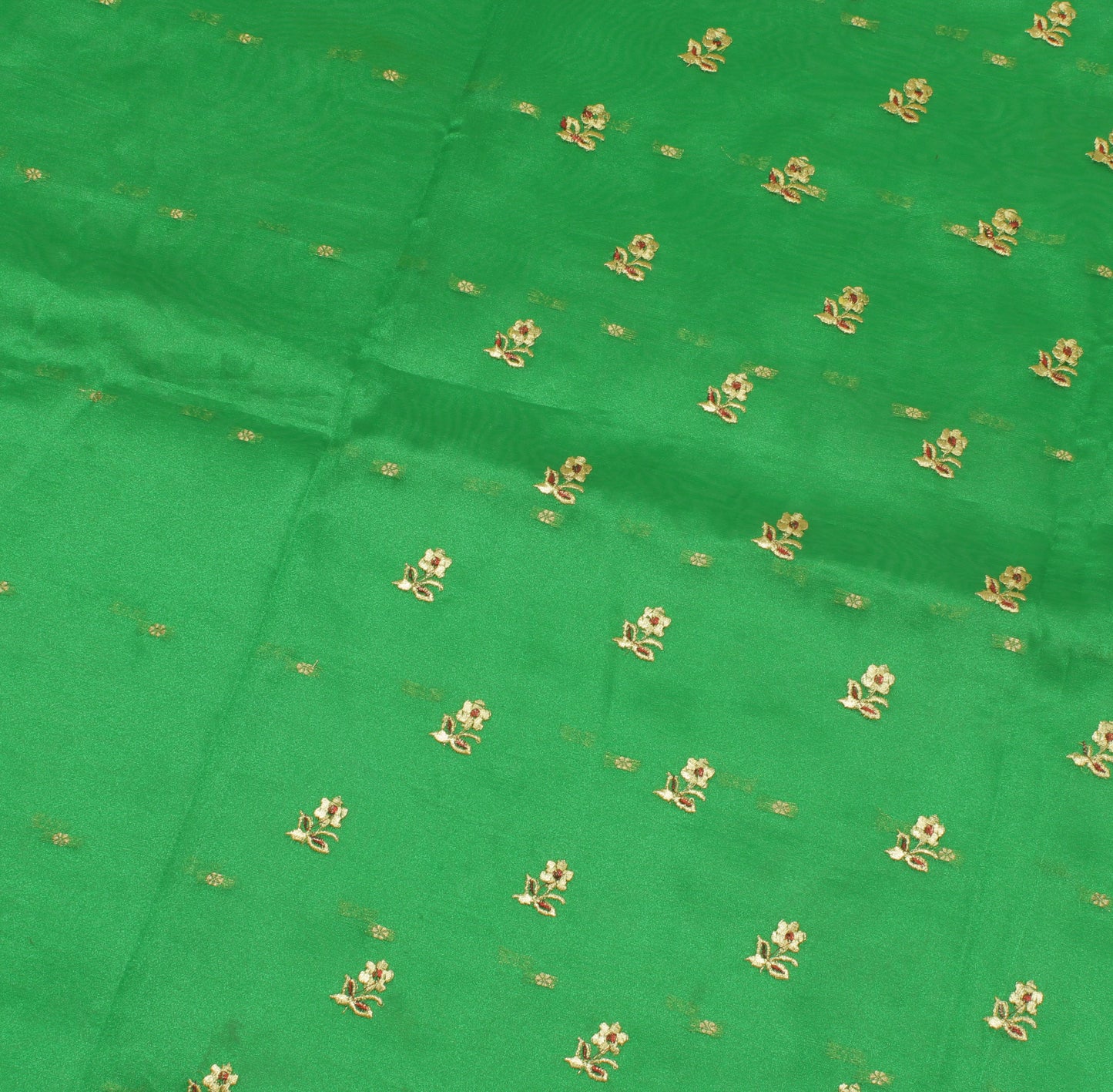 Sushila Vintage Green Saree Blend Silk Woven Embroidered Floral Sari Fabric