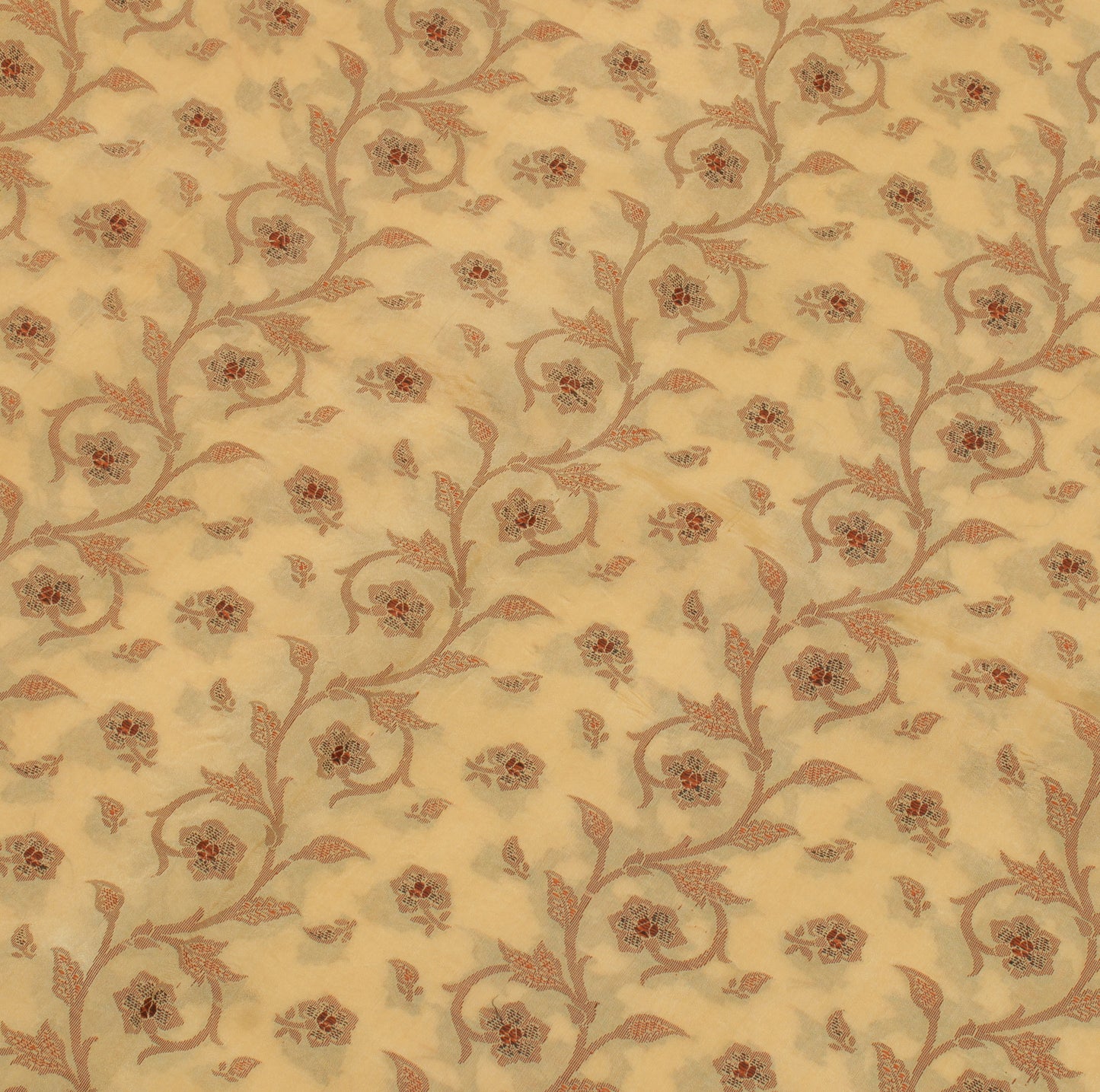 Sushila Vintage Cream Indian Saree Blend Silk Woven Floral Sari Craft Fabric