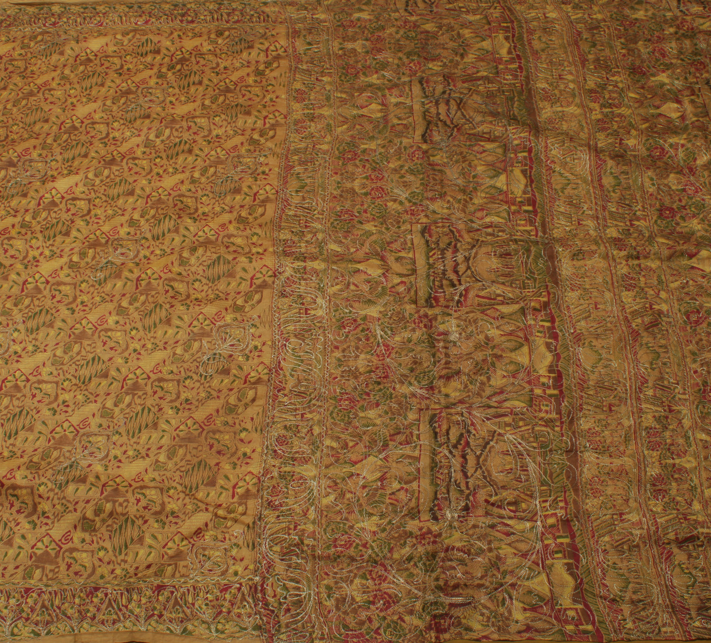 Sushila Vintage Light Brown Saree 100% Pure Silk Printed Abstract Sari Fabric