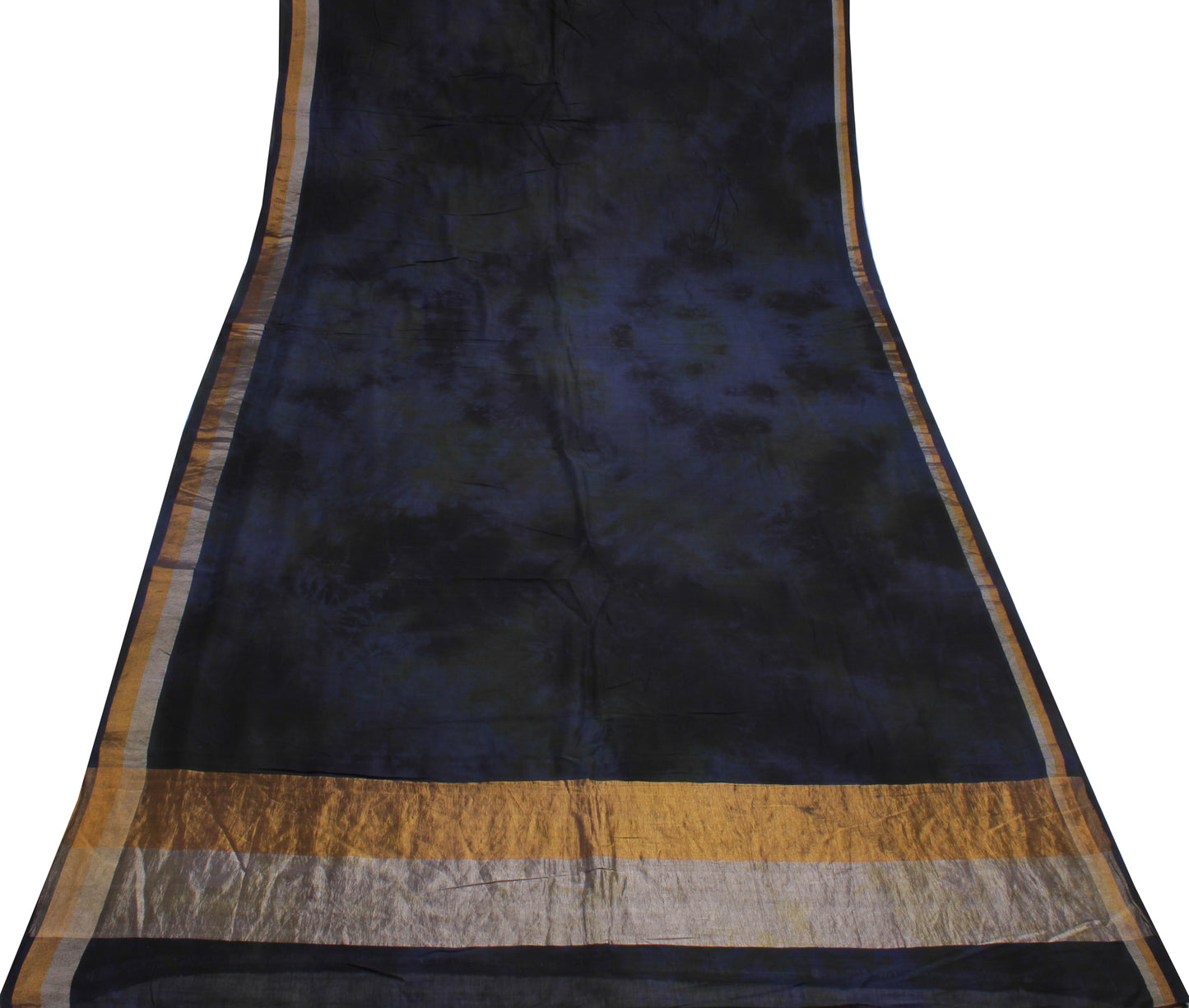 Sushila Vintage Blue Indian Saree 100% Pure Cotton Tie-Dye Sari Craft Fabric