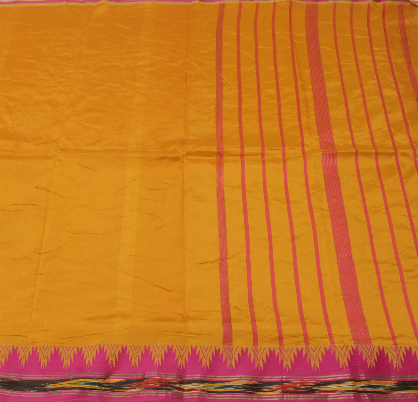 Sushila Vintage Mustard Indian Saree 100% Pure Silk Woven Sari Craft Fabric