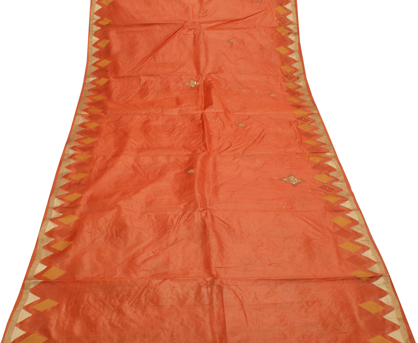 Sushila Vintage Rust Saree 100% Pure Silk Woven & Embroidered Sari 5 Yard Fabric