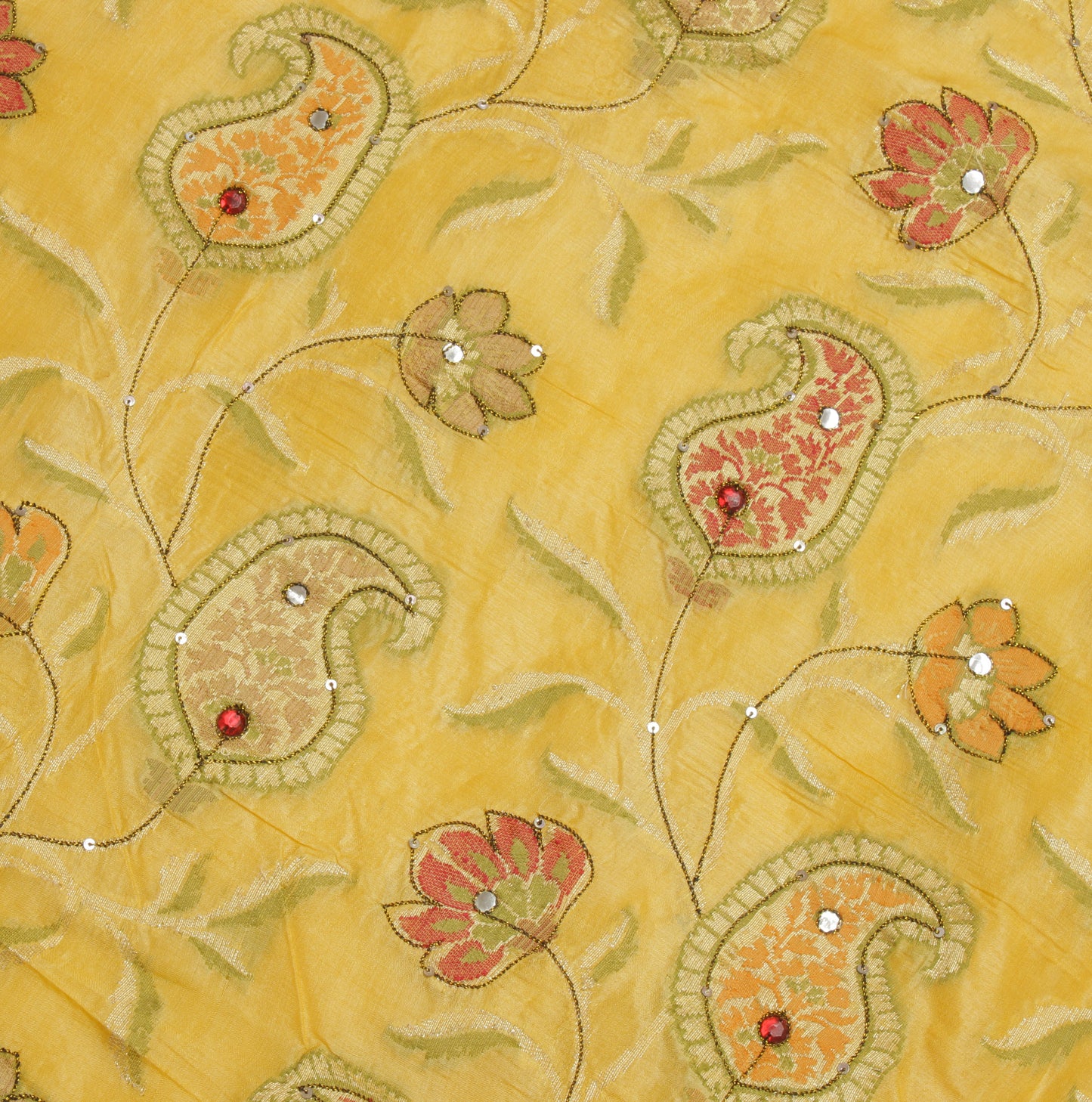 Sushila Vintage Yellow Saree 100% Pure Silk Woven Floral Sari Craft Fabric