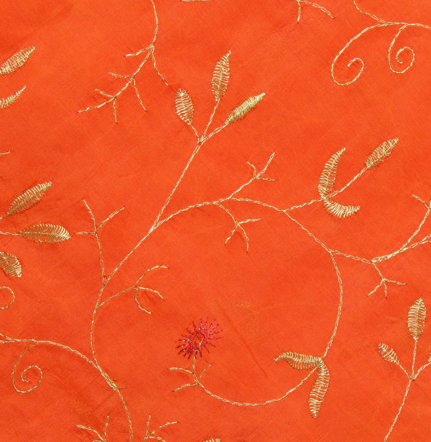 Sushila Vintage Orange Saree Pure Silk Embroidered & Woven Floral Sari Fabric