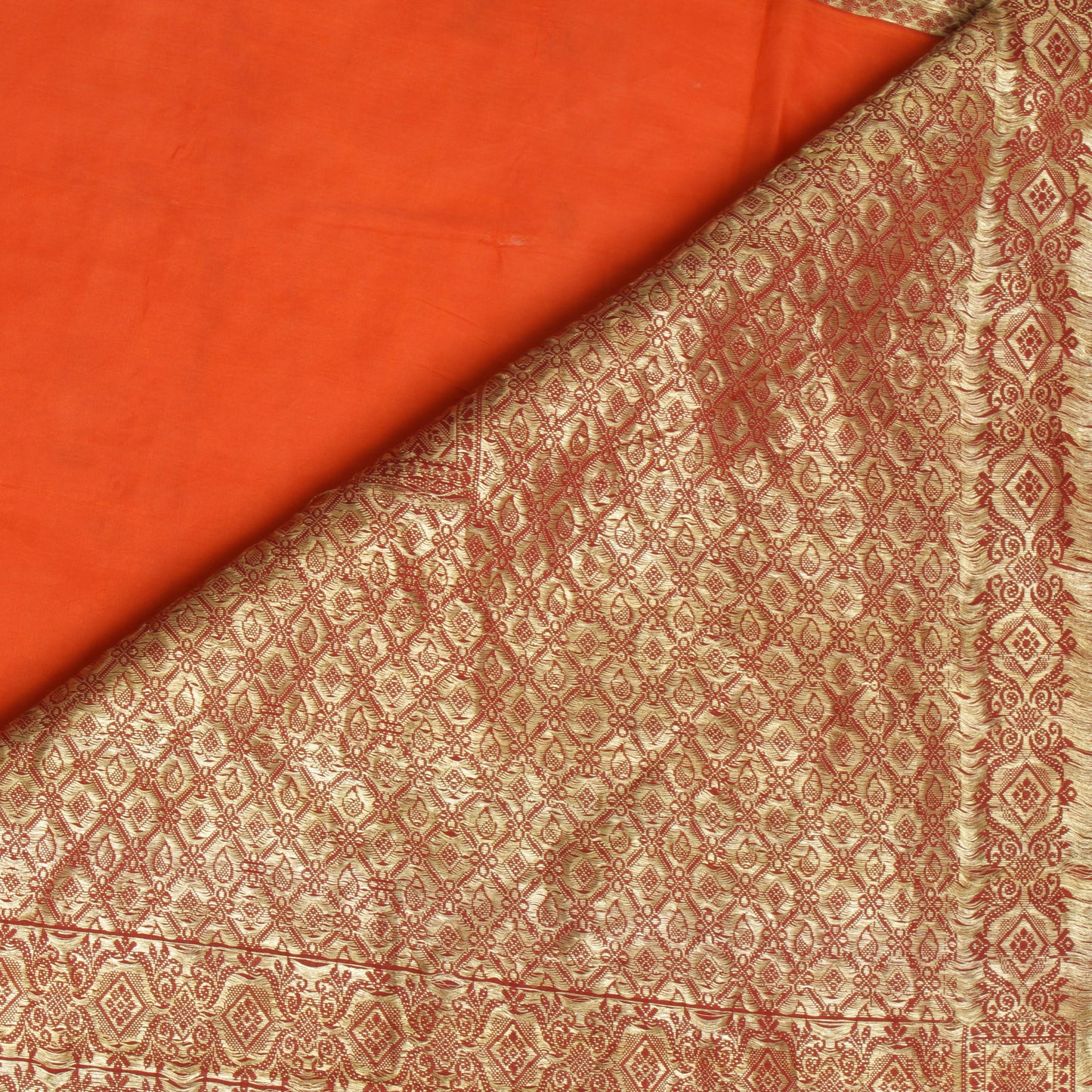 Sushila Vintage Orange Saree Pure Silk Embroidered & Woven Floral Sari Fabric