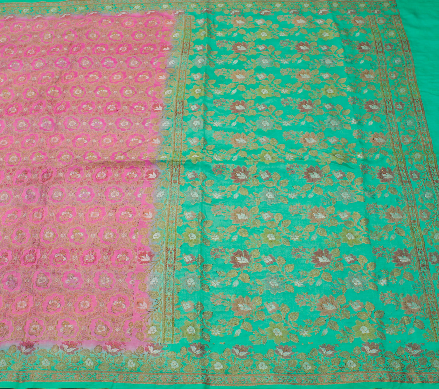 Sushila Vintage Pink Saree 100% Pure Silk All Over Woven Floral Sari Fabric