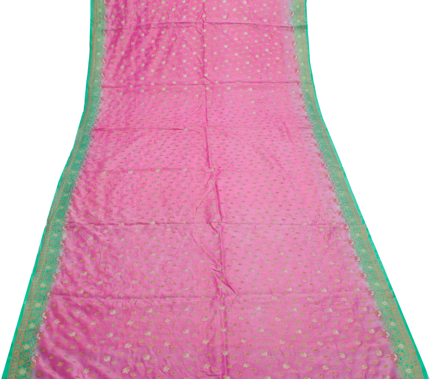 Sushila Vintage Pink Saree 100% Pure Silk All Over Woven Floral Sari Fabric