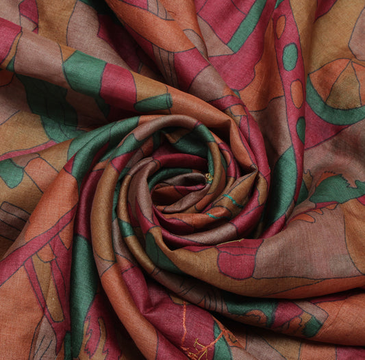 Sushila Vintage Multi-Color Saree 100% Pure Silk Printed Abstract Sari Fabric