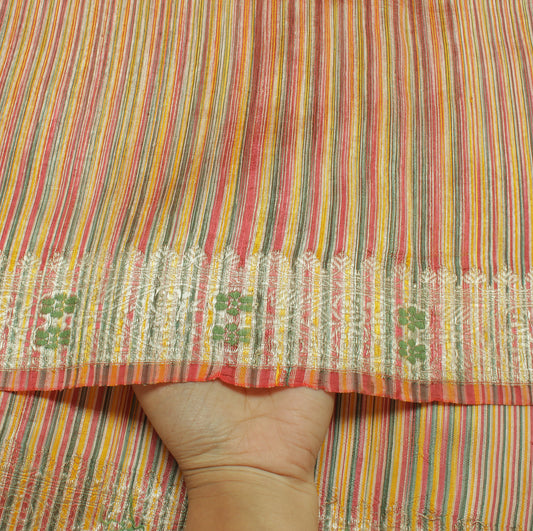 Sushila Vintage Multi-Color Saree Blend Silk Woven Floral Sari Craft Fabric