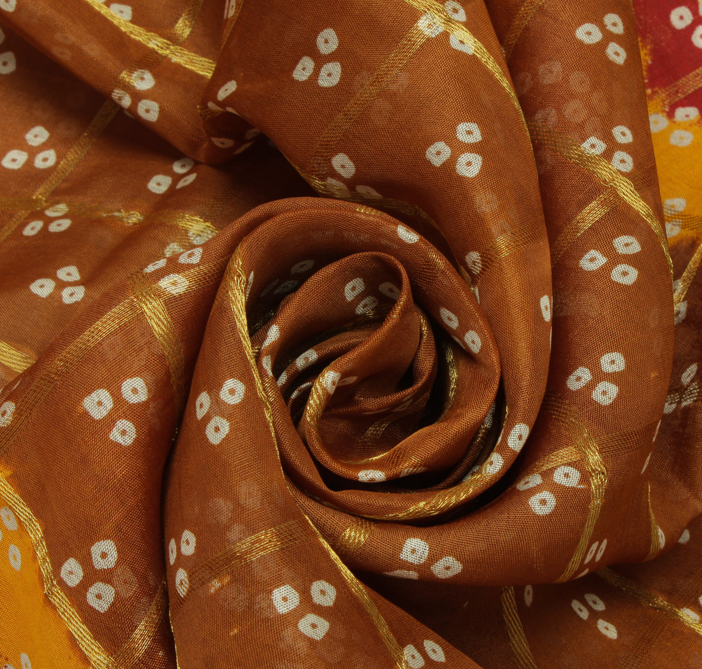 Sushila Vintage Brown Saree Pure Cotton Bandhani Printed & Woven Sari Fabric