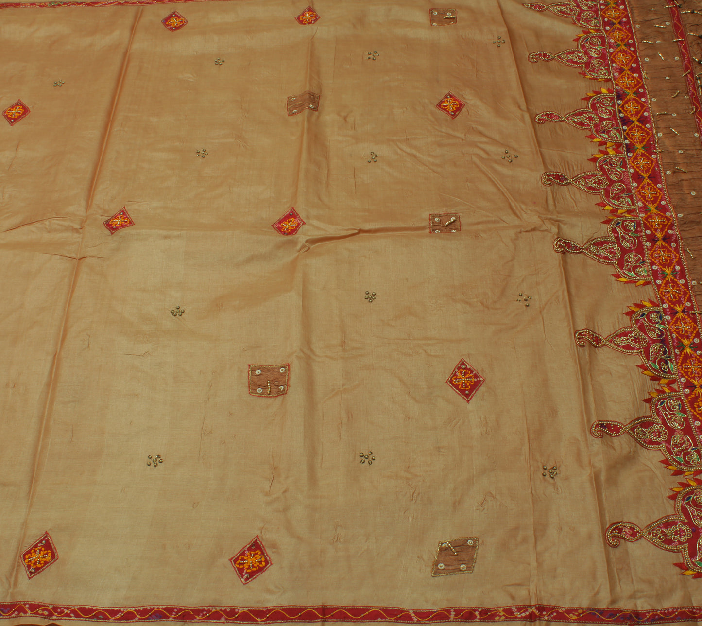 Sushila Vintage Brown Indian Saree 100% Pure Silk Embroidered Sari Craft Fabric