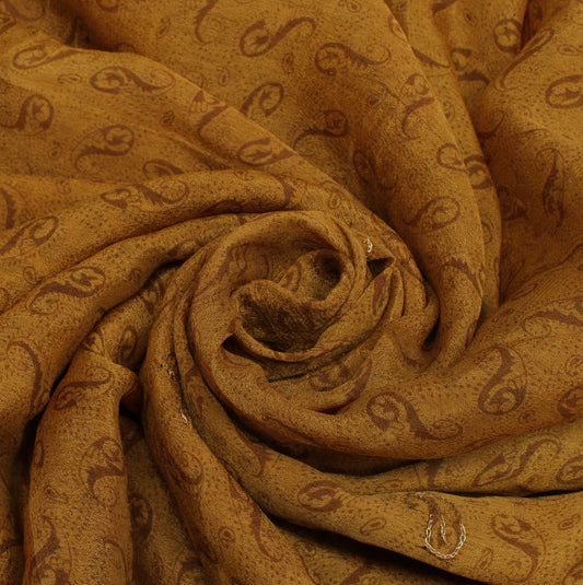 Sushila Vintage Mustard Saree Pure Georgette Silk Printed Paisley Sari Fabric